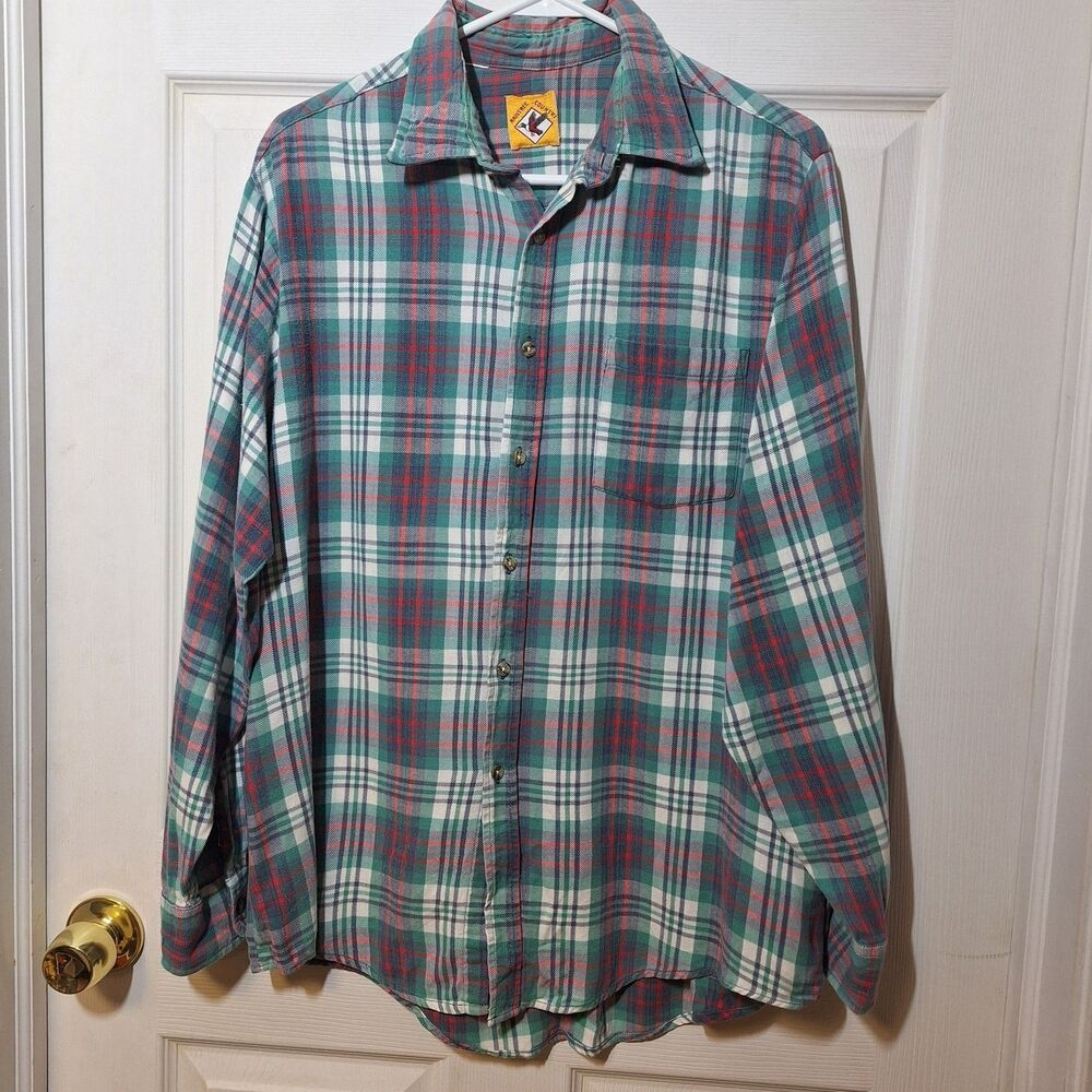 Raintree Country Vintage Green Red Plaid Flannel Long Sleeve Shirt Workwear Sz L